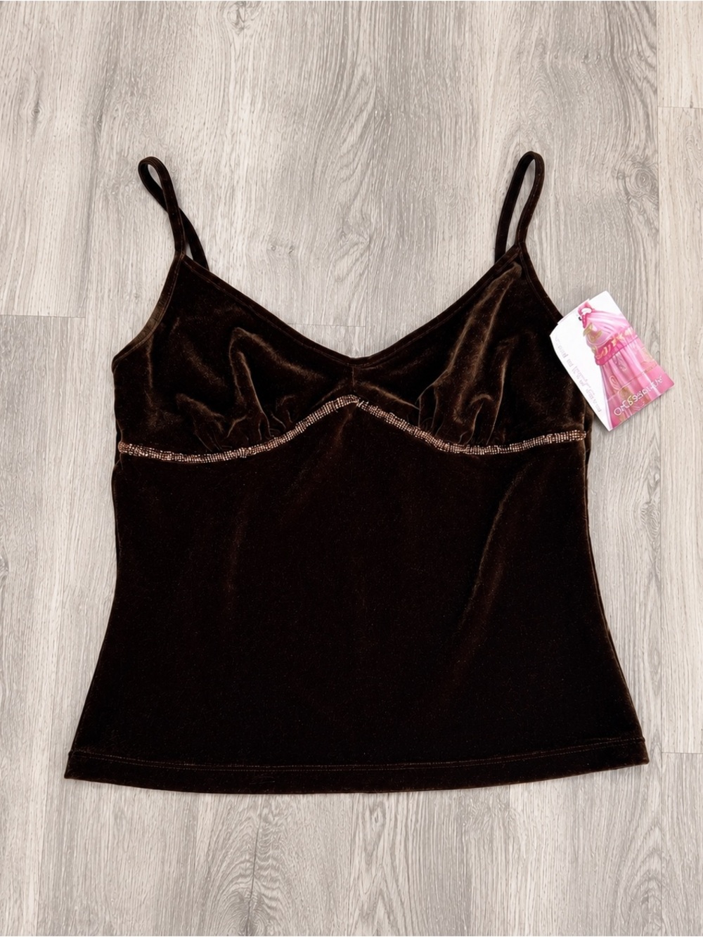 Deadstock Y2K Ongossamer Majestic Fall ’05 Brown Velvet Beaded Going Out Top | M